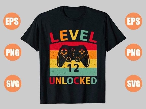 Level 12 Unlocked: A High-Resolution Gaming T-Shirt Design