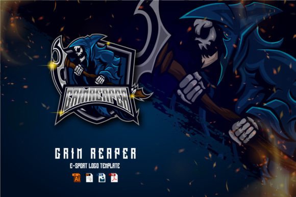 Reaper Skull Angry E-Sport Logo Design: Your Digital Badge of Power