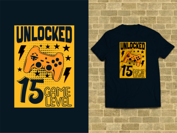 Unlocked 15 Game Level: Design Assets for T-shirt Graphics